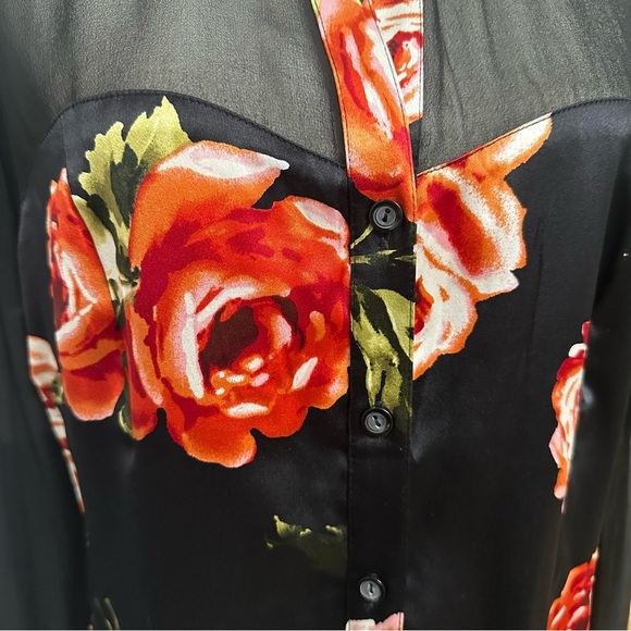 Cache Silk Blend Floral Black Blouse Large Sheer Long Sleeves Dark Romantic EUC - Picture 4 of 8